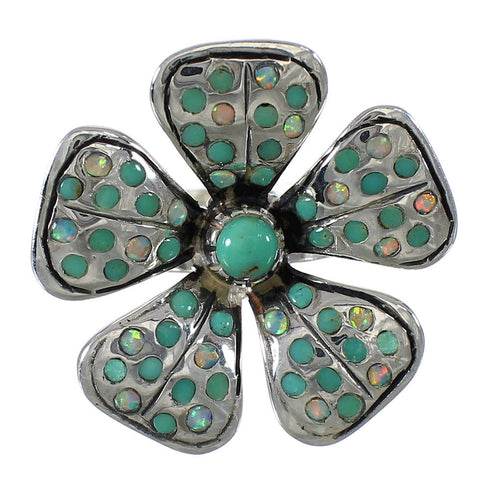 Turquoise And Opal Flower Genuine Sterling Silver Ring Size 6-1/4 WX70713